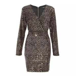 NWT Quiz Black and Gold Long Sleeve Mini Dress